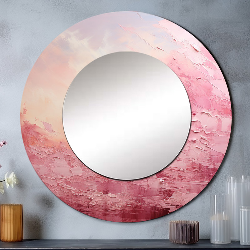 Pink Horizon - Landscapes Mirror, Pink Round Unique Wall Mirror, Printed Metal Art, 29" x 29"