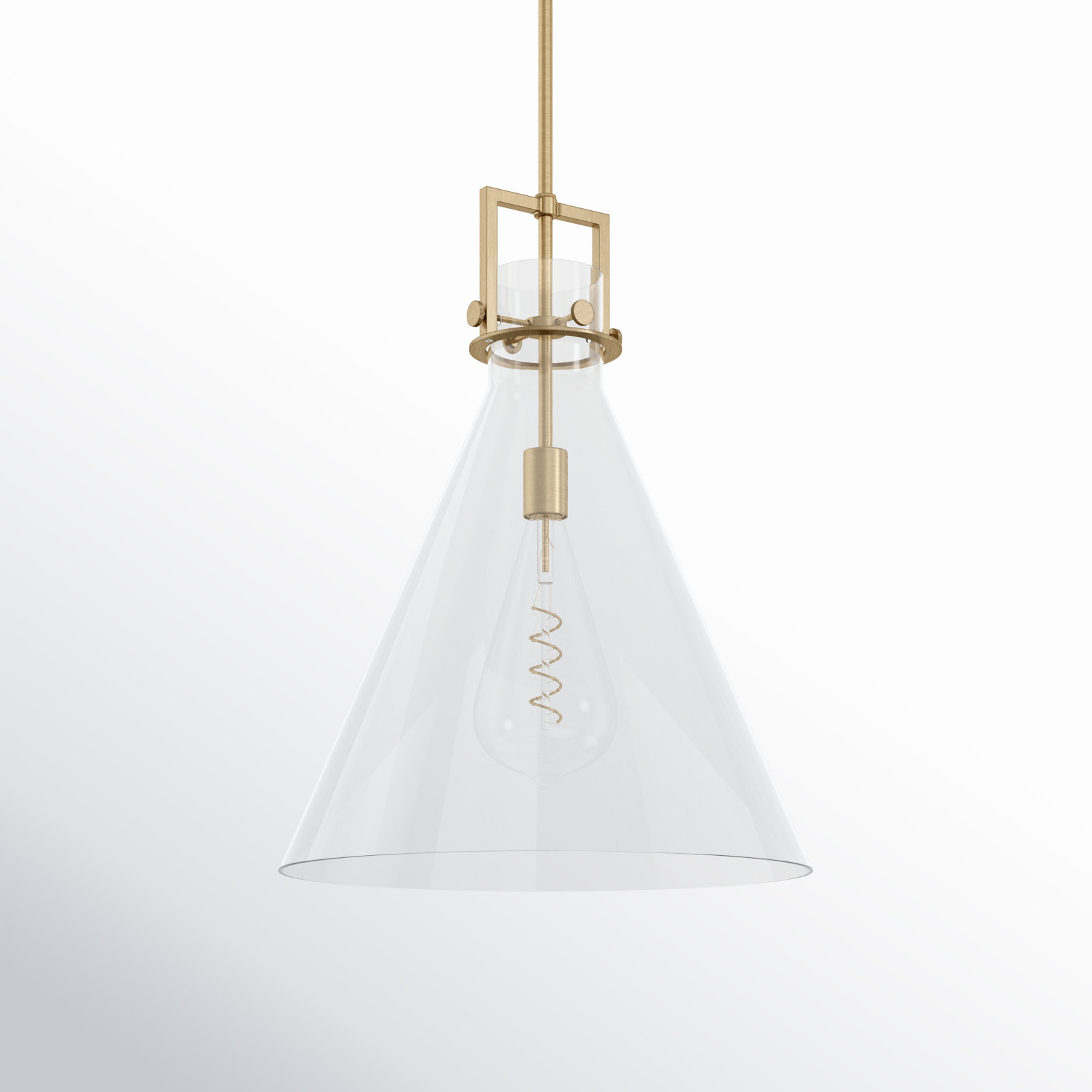Coterie Single Light Glass Dimmable Pendant, Brushed Brass, Clear, 22.75" H x 18" W x 18" D