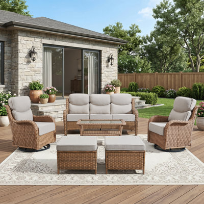 Ensemble de mobilier d'extérieur en osier 6 pièces Carolina avec canapé et fauteuil pivotant Carolina