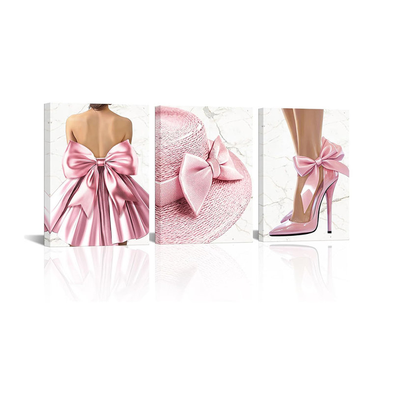 3 Piece Wrapped Canvas Print, Pink