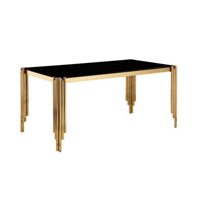 Table en verre trempé de 65 po pour la salle à manger, la cuisine - Style moderne avec pieds dorés polis et forme rectangulaire et décoration dorée