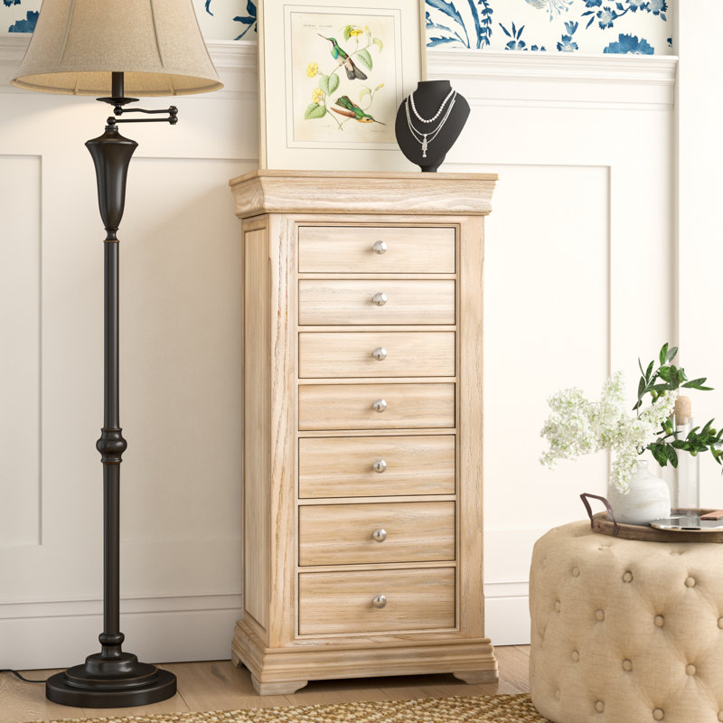 Armoire à bijoux autoportante en bois avec miroir Gerardo, Taupe brume