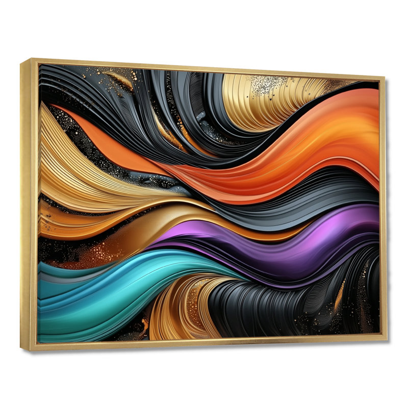 Abstrait abstrait métallique orange et mauve - reproduction abstraite moderne sur toile transitionnelle, H 16 po x l 32 po