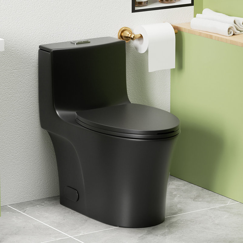 1.1/1.6 GPF Dual Flush One-Piece Toilet, Elongated, Soft Close Seat, ADA 17" Height, Matte Black