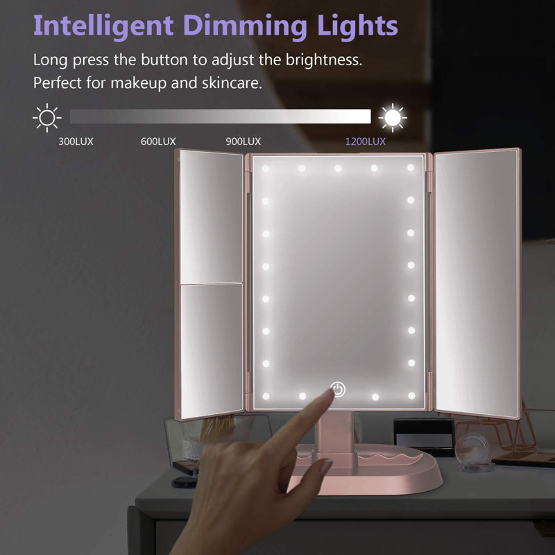 Pink Trifold Lighted Vanity Makeup Mirror with LED Lights