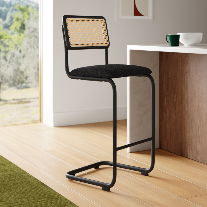 Walsh Boucle Bar & Counter Stool, Bar Stool (30” Seat Height), Black Boucle/ Black Frame