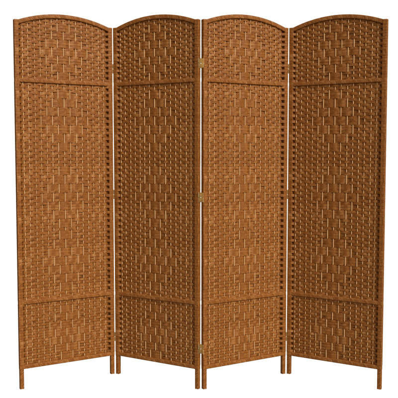 Paravent pliant en bambou / rotin Broch, Beige foncé, 4