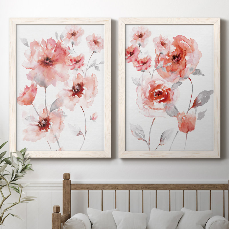 Translucent Blush I - ensemble de 2 reproductions d'art, Toile blanche encadrée, Pas de tapis, H 44 po x l 31 po x P 1 po