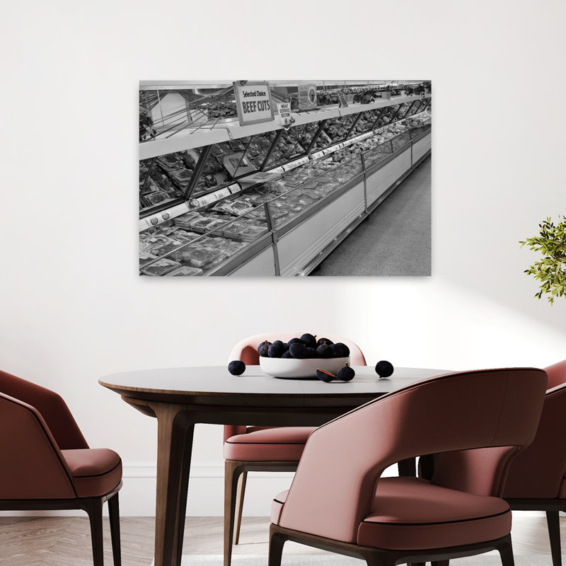 1950S, épicerie, section de viande, rétro, rétro, architecture urbaine, art mural, 24" H x 36" W