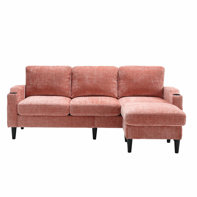 Adylynn Upholstered L-Shaped Sectional, Pink Chenille