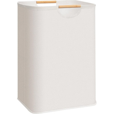 Large Laundry Hamper 80L (21.1 Gal) Collapsible Laundry Basket With Bamboo Handles Freestanding Waterproof Clothes Hamper Beige