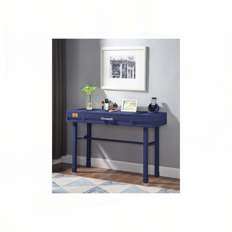 Metal Vanity Desk with One Drawer, Blue, Blue