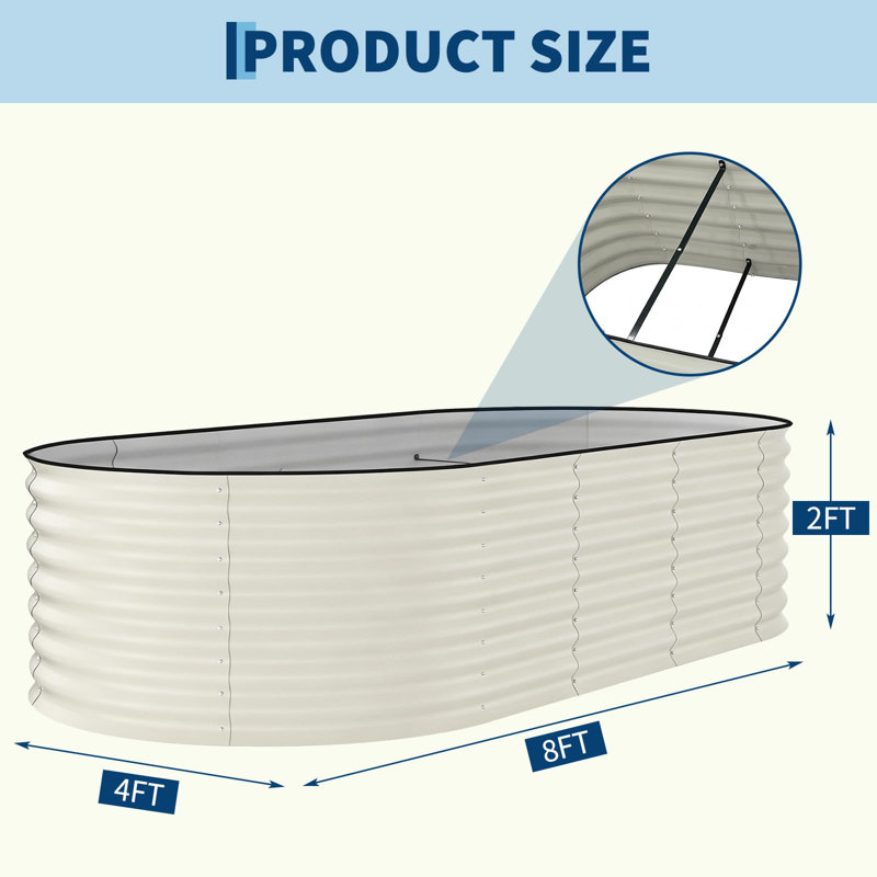 8x4x2 ft Galvanized Raised Garden Bed, Heavy-Duty Oval Metal Planter Box with Open Bottom & Safe Edges, Beige