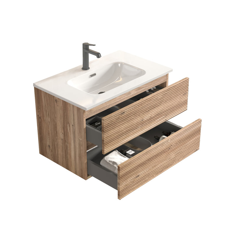 Meuble-lavabo mural en chêne brut Gloria