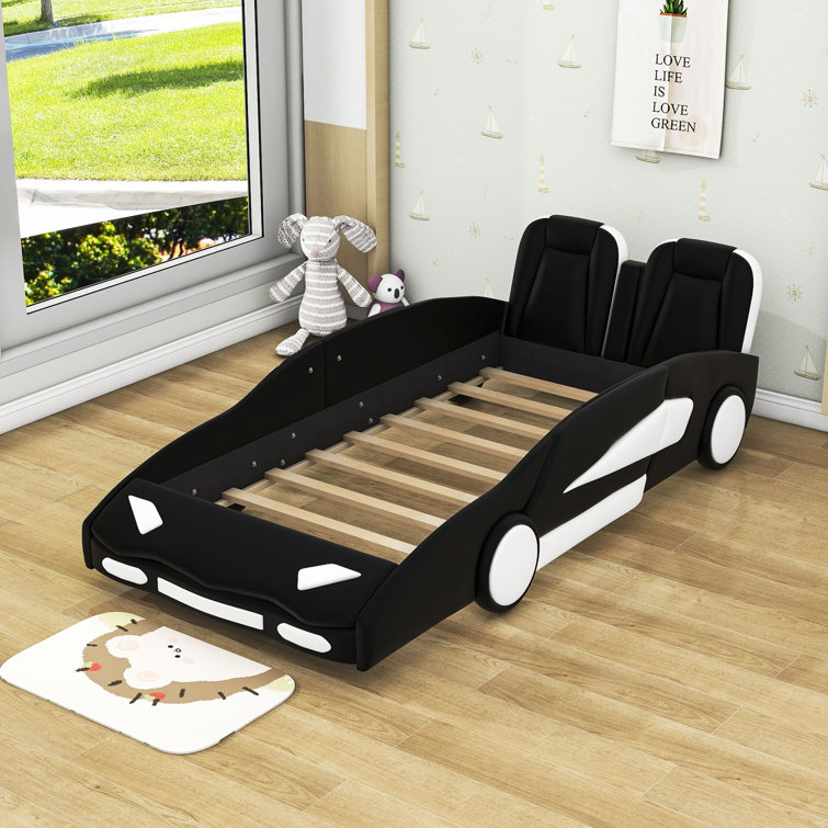 Twin/Full Size Race Car-Shaped Platform Bed with Wheels Wood Bed Frames  Kids Bed