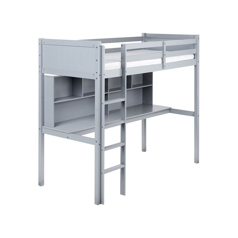 FOUCAMONT Solid Wood Storage Bed, Grey