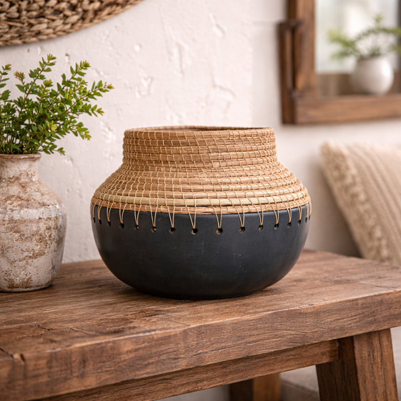 Dual Medium Hand Woven Decorative Pot- High Quality fired