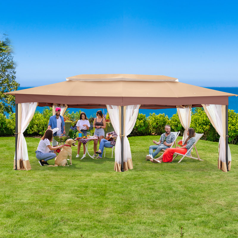 12 x 20 FT Heavy Duty Gazebo with Netting Outdoor Gazebo, Khaki