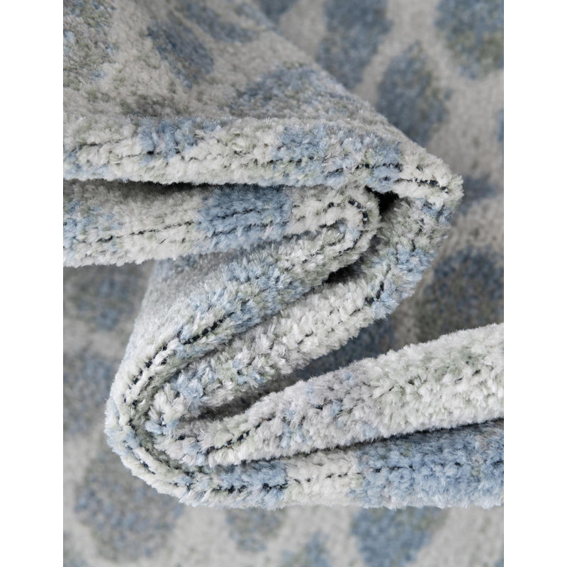 Tapis ivoire / bleu / gris en polyester tissé à la machine Azion, Carré 5 pi 3 po
