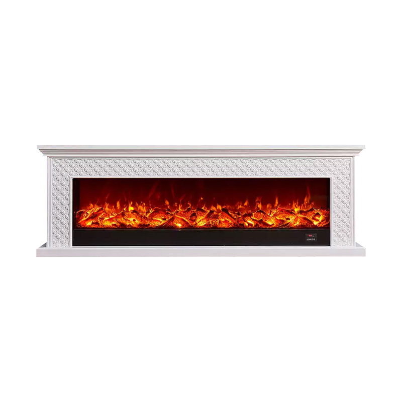 White Solid Wood TV Cabinet Fireplace, White