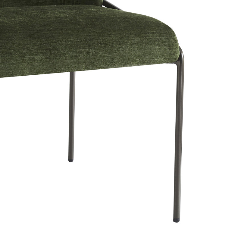 Chaise de salle à manger moderne avec tissu en polyester texturé en lin vert doux, structure en fer de couleur bronze, ensemble de 2, vert