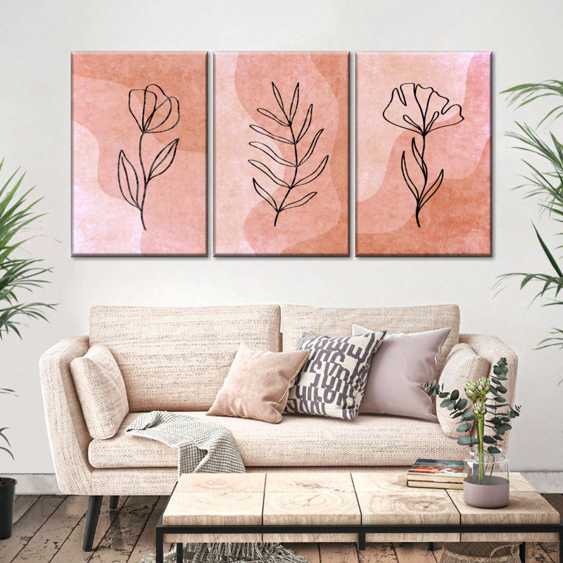 " Minimalist Flowers " 3 - Pieces, 12" H x 26" W x 1" D