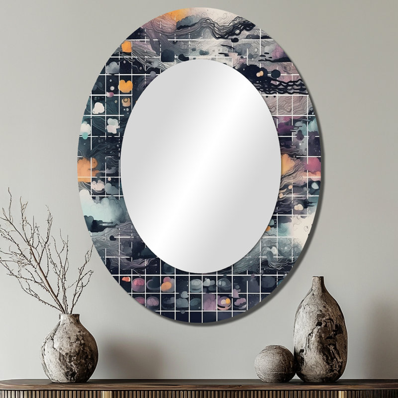 Blue And Orange Vibrant Paradoxes III - Blue Oval Wall Mirror Decor, 40" x 30"