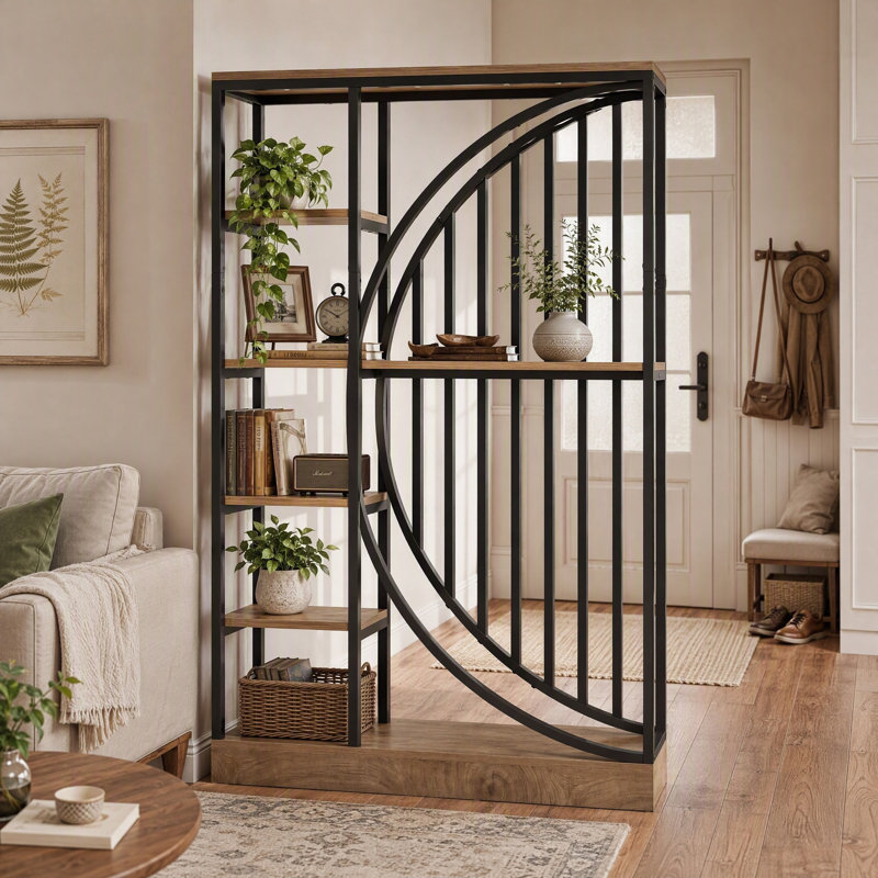 Cloison de 70,9 po de hauteur avec tablettes de rangement à 5 niveaux, Simple, Brun
