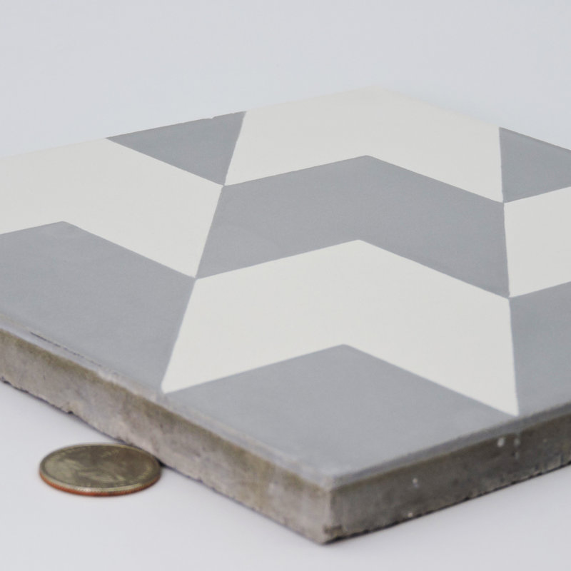 Oujda 8" x 8" Cement Patterned Wall & Floor Tile, Gray/White