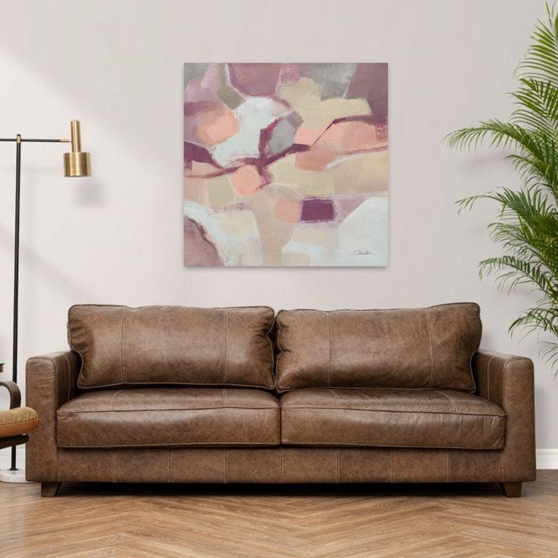 Contemporary Mauve Facets with Abstract Cream Art, H 36 po x l 36 po