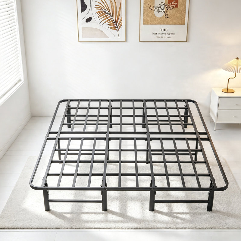 14 Inch Queen Bed Frame, 1200 LBS Weight Capacity, No Box Spring Needed, Adjustable Extendable Metal Folding Bed with Under-Bed Storage, Easy Setup, Black