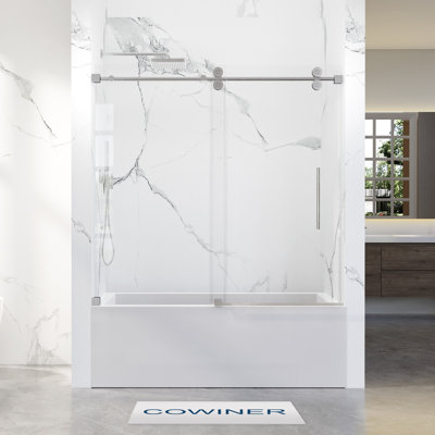 56-60 in. W x 66 in. H Single Sliding Frameless Tub Door in Chrome with 5/16 in.（8mm）Clear Tempered Glass