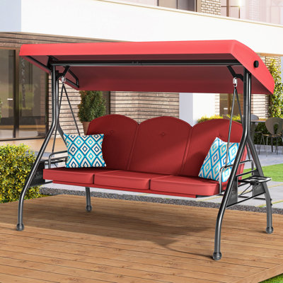 3 Seat Outdoor Porch Patio Swing With Adjustable Canopy