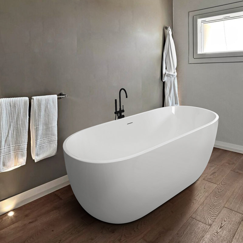 Baignoire de trempage autoportante en acrylique 55 po x 30 po, Blanc brillant