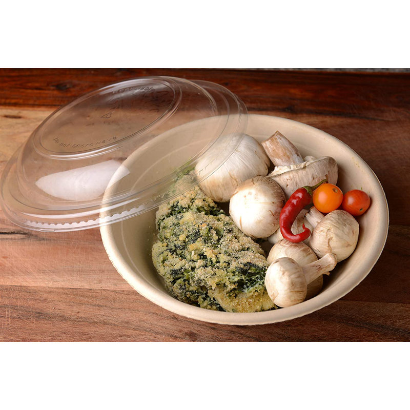 Bols de service compostables ronds 32 oz avec couvercles en dôme