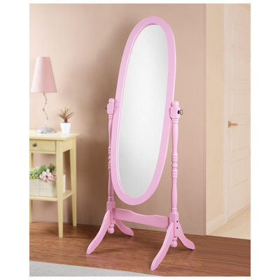 Traditional Queen Anne Style Pink Wood Cheval Floor Mirror with Tilting Oval Glass
