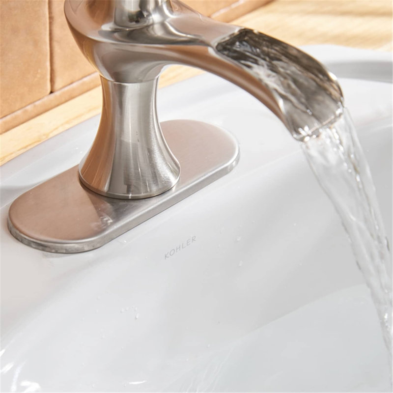 Robinet pour salle de bain à poignée simple avec drain, Nickel brossé