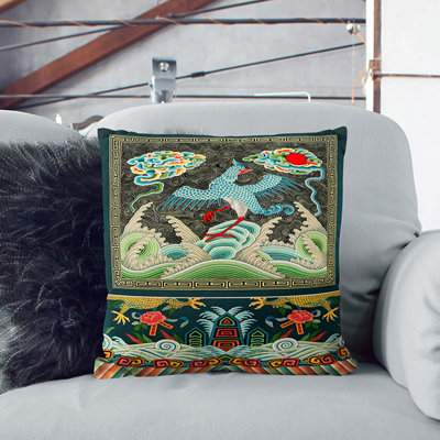 A Chinese Bird Pattern Square Throw Cushion