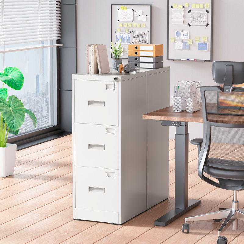 15'' Wide 3 Drawer Metal Vertical Storage File Cabinet with Lock, White