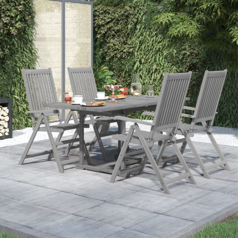 4 - Person Acacia Wood Patio Dining Set with Rectangular Table , Cushions Included, Gray, 66.9" L x 31.5" W x 29.5" H