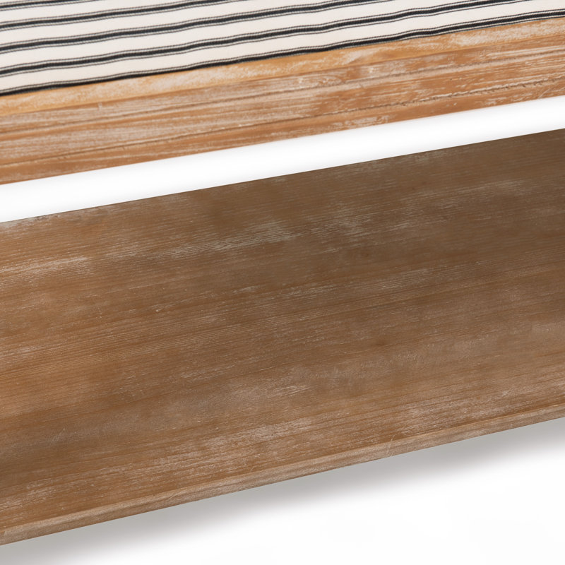Distressed Natural Cottage-Style Upholstered Bench with Storage