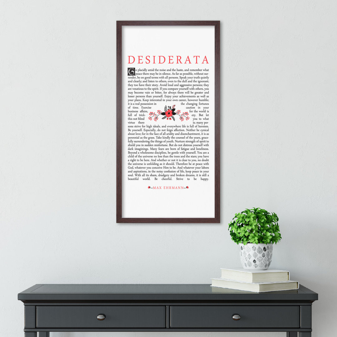 Ehrmann Desiderata Prose Quote Long Panel Framed Wall Art Print