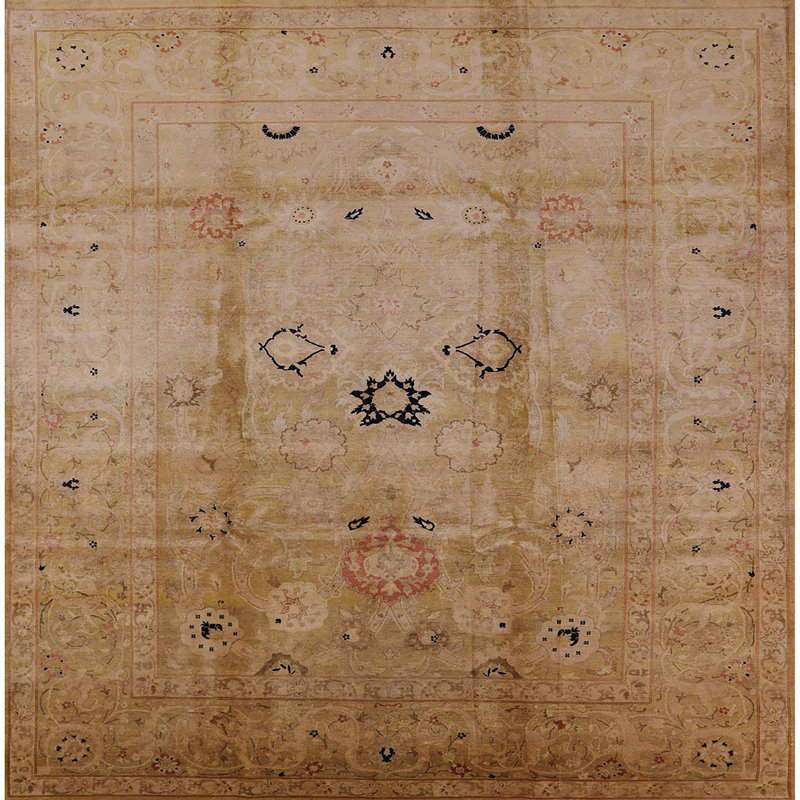 Tapis à motif oriental brun clair, Carré 8 pi
