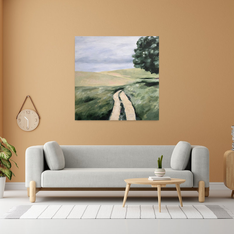Art contemporain contemporain serein abstrait paysage de chêne naturel, H 48 po x l 48 po