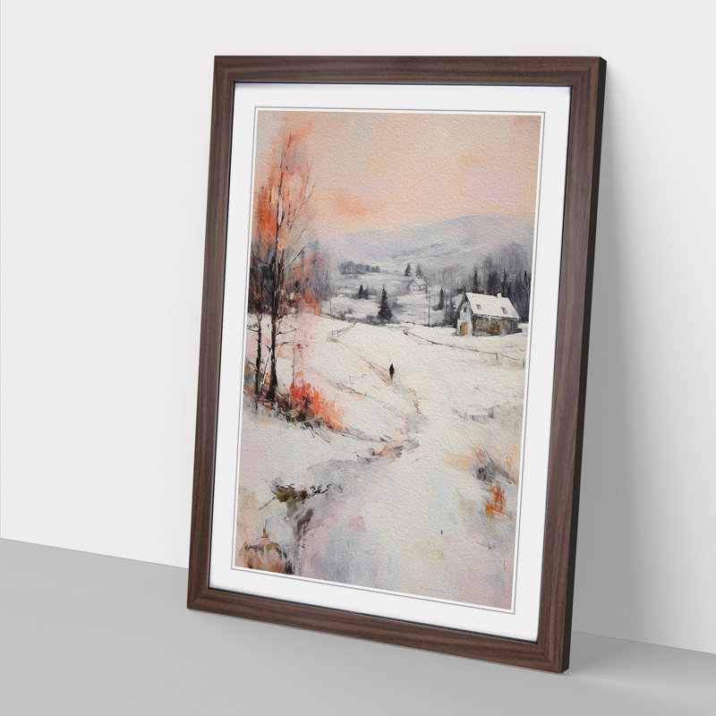 Winter Landscape Gestural No.3 - Single Picture Frame Print on Wood, Walnut, 34cm H x 25cm W x 2cm D