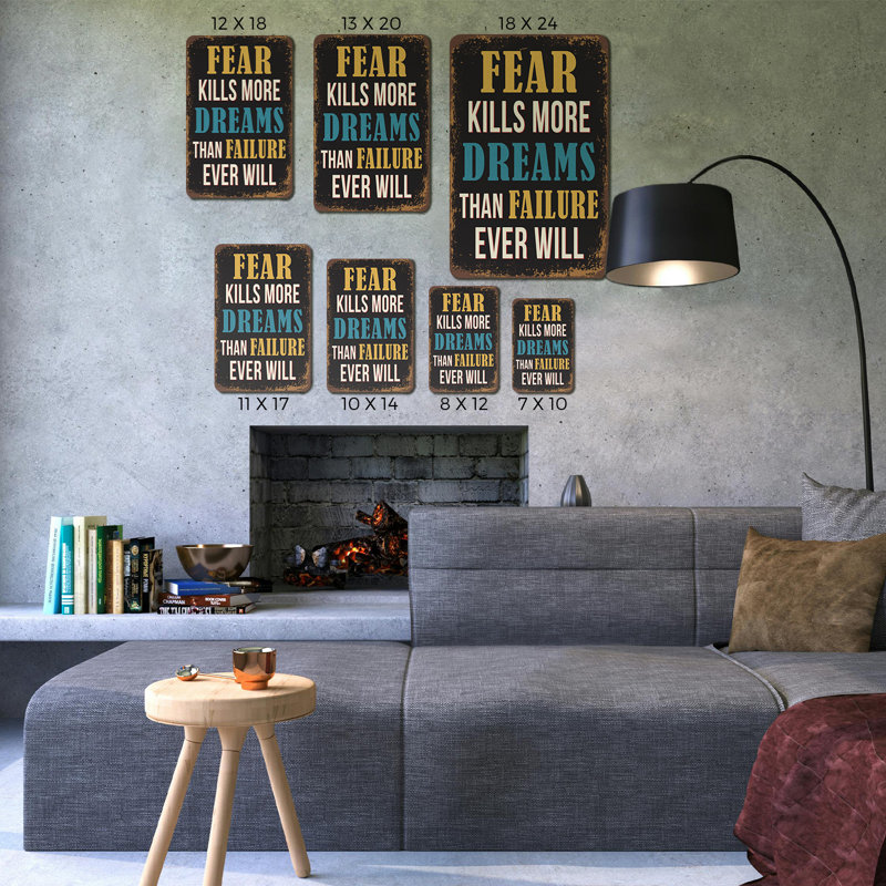 Panneau en aluminium 18 po x 24 po Fear Kills More Dreams, H 18 po x l 24 po x P 0,1 po