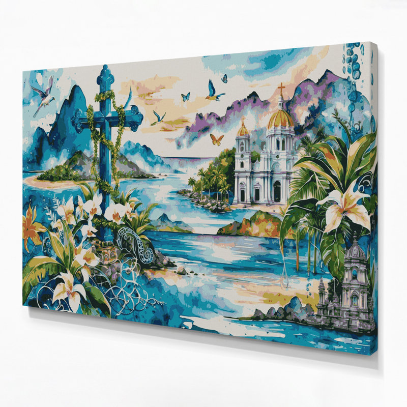 Art mural sur toile brun avec cités de villes Cebu, H 11 po x l 14 po