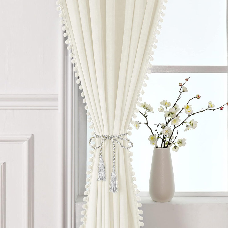 Aleria Velvet Room Darkening Curtain Pair, 52" W x 96" L, Ivory