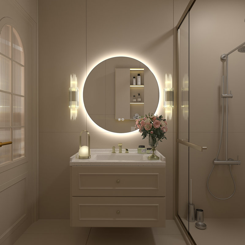 Wayfair Basics® UL Certified LED Anti-Fog Tempered Glass Round Bathroom/Vanity Mirror , 28" x 28"