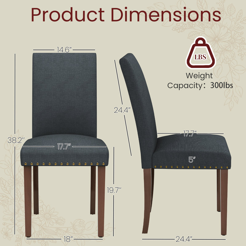 Upholstered Dining Chairs Set Of 4, Nail Head Trim Design, Solid Wood Legs And Padded Seat, Comfortable Fabric For Kitchen, Dining Room, Living Room(gray)